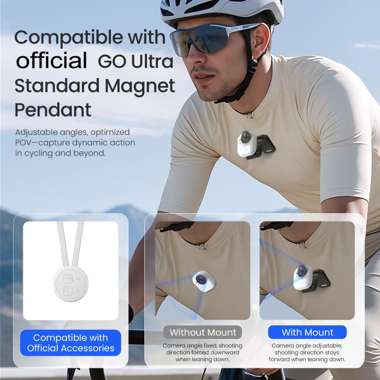 For Insta360 GO Ultra Magnetic Easy Clip AMagisn Mount 180-Degree Adjustable Angle For Flexible POV Shooting – Lanyard, Magnetic, Non-slip