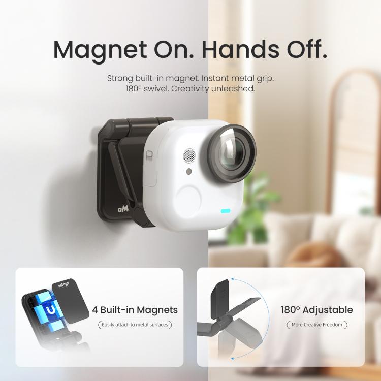 For Insta360 GO Ultra Magnetic Easy Clip AMagisn Mount 180-Degree Adjustable Angle For Flexible POV Shooting – Lanyard, Magnetic, Non-slip