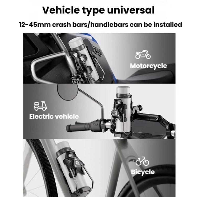 Adaptive Anti-Slip Water Bottle Holder For Motorcycles & Bicycles 360-Degree Rotating Anti-Theft Cup Holder, Kewig SHJ-6 – Aluminum Alloy