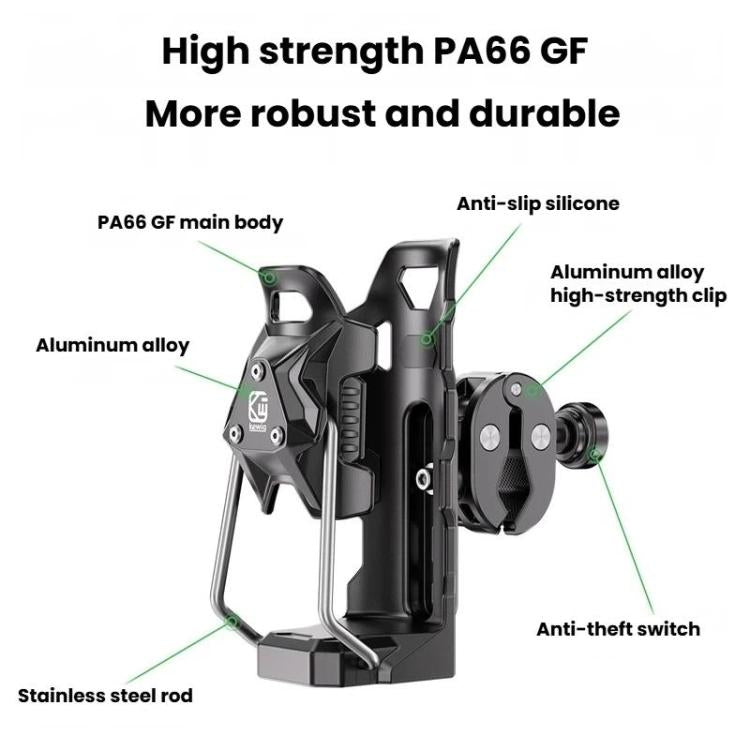 Adaptive Anti-Slip Water Bottle Holder For Motorcycles & Bicycles 360-Degree Rotating Anti-Theft Cup Holder, Kewig SHJ-6 – Aluminum Alloy