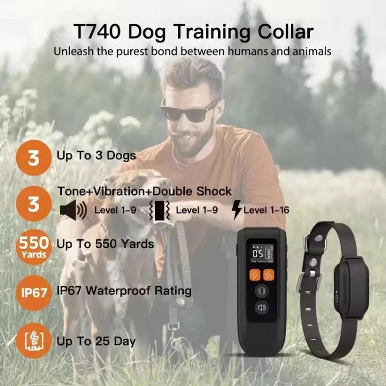 T740 Rechargeable Remote Dog Training Collar IP67 Waterproof Pet Trainer, T740