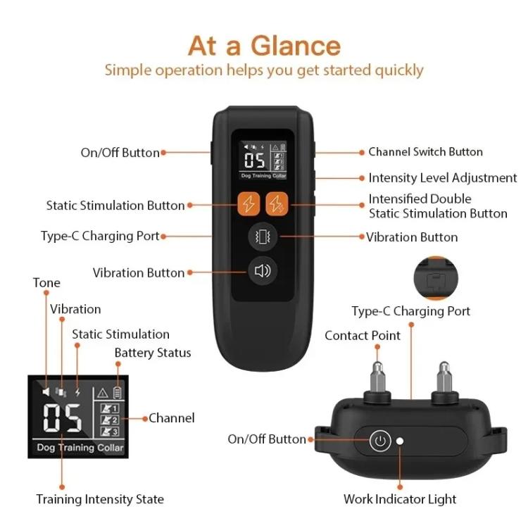 T740 Rechargeable Remote Dog Training Collar IP67 Waterproof Pet Trainer, T740