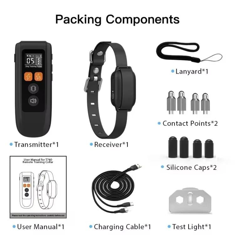 T740 Rechargeable Remote Dog Training Collar IP67 Waterproof Pet Trainer, T740