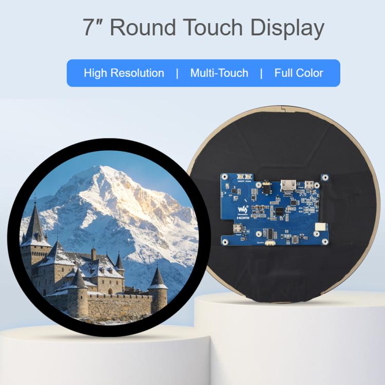 Waveshare 7inch Round HDMI Capacitive Touch Display, 1080x1080 LCD, 10-Point Multi-Touch For Raspberry Pi Arduino DIY, 7inch 1080x1080 LCD – Touch Control, Tempered Glass, TPU