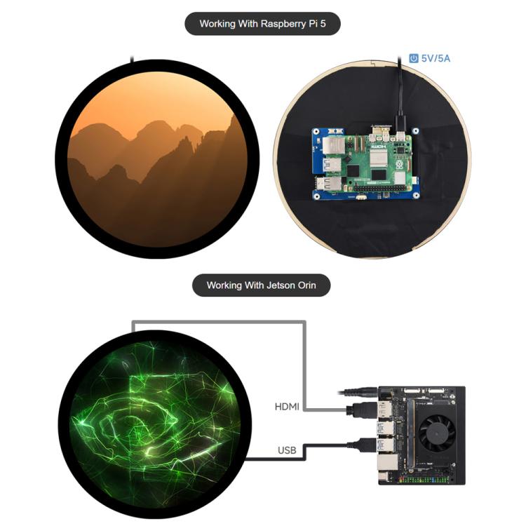 Waveshare 7inch Round HDMI Capacitive Touch Display, 1080x1080 LCD, 10-Point Multi-Touch For Raspberry Pi Arduino DIY, 7inch 1080x1080 LCD – Touch Control, Tempered Glass, TPU
