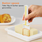 Easy Butter Cutter & Keeper with Lid Includes Convenient Measuring Spoon for Perfect Slices & Portions