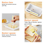 Easy Butter Cutter & Keeper with Lid Includes Convenient Measuring Spoon for Perfect Slices & Portions