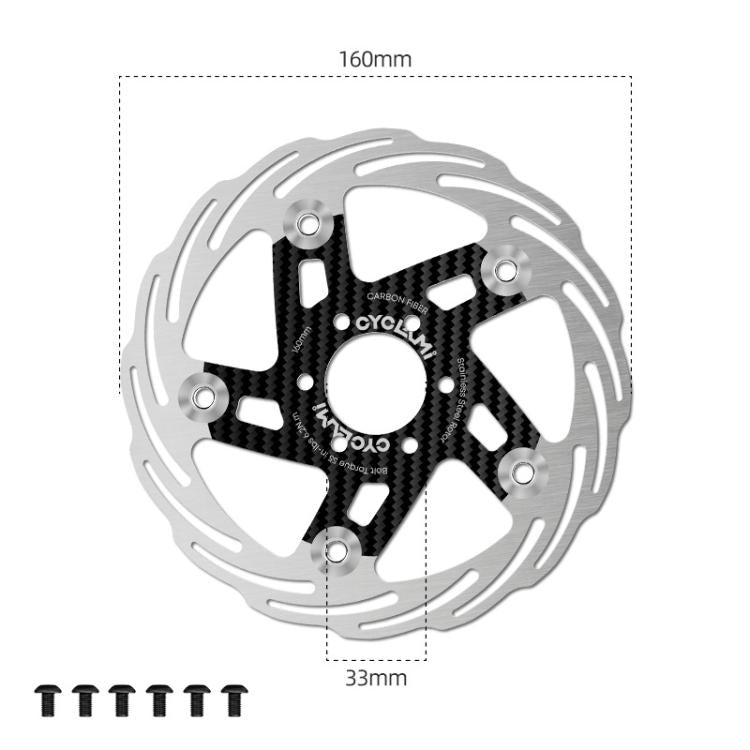CYCLAMI Bicycle Ultra-Lightweight Carbon Fiber Brake Rotor Center-lock 6-bolt Disc Brake, 160mm, 180mm – Durable Build, Easy to Use 160mm