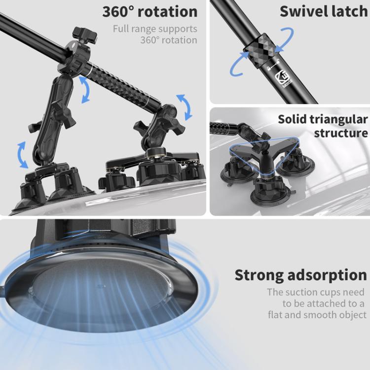 Kewig QG-11 Sports Camera Extended Suction Cup Selfie Stick Car Roof Fixed Shooting Bracket – Durable Build, Easy to Use