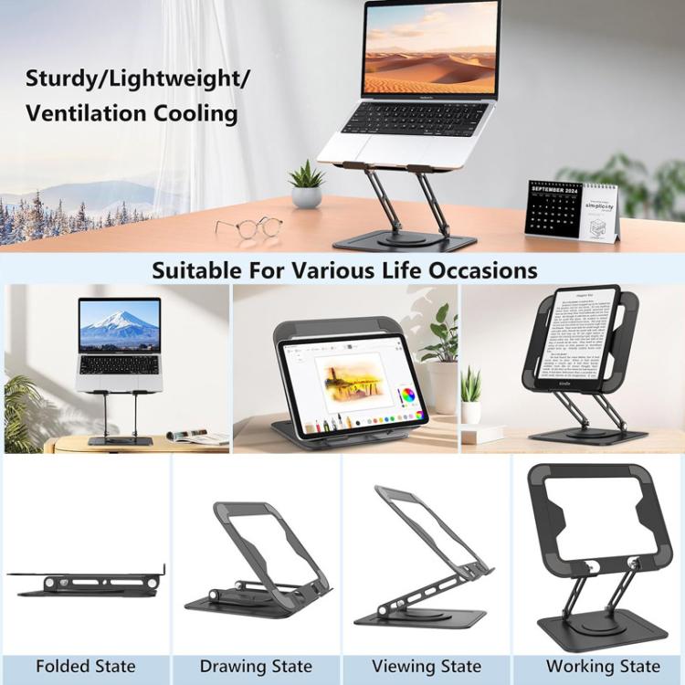 360 Degree Rotating Foldable Height Adjustable Ventilated Metal Computer Stand, NH-02Pro – Durable Build, Easy to Use