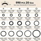 990pcs /Set NBR O-Ring Kit 20 Sizes Metric Nitrile Rubber Sealing Rings for High Pressure Washer, Automotive, Plumbing & Industrial Seals