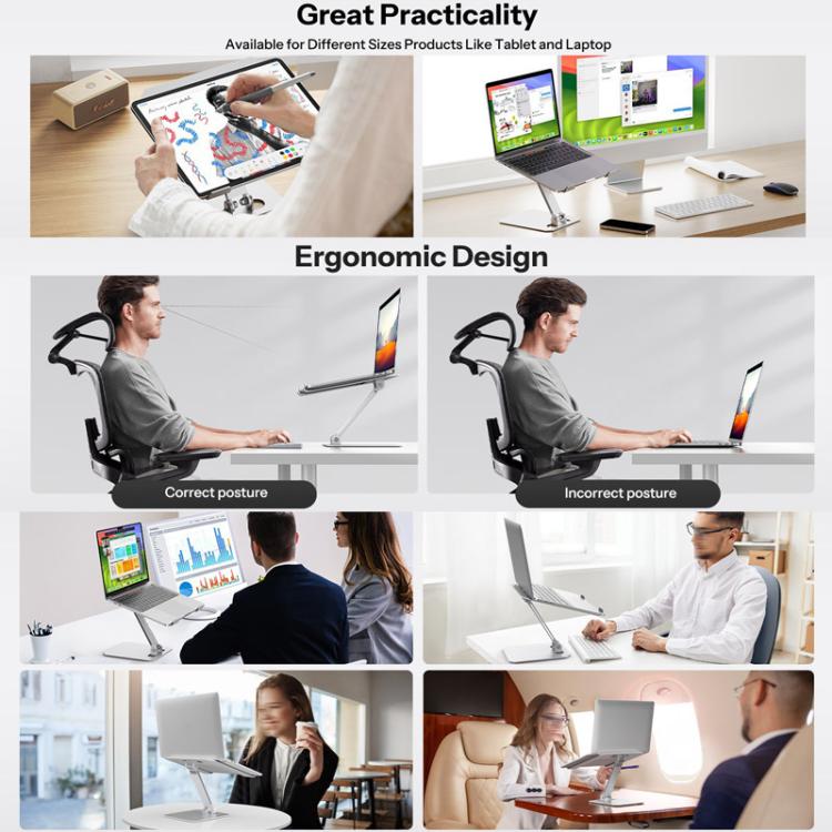 Aluminum Alloy Laptop Riser Vertical Cooling Foldable Adjustable Height Elevated Stand – Aluminum Alloy