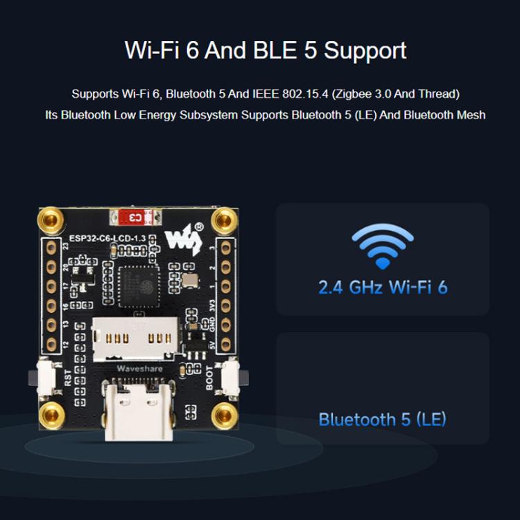 WAVESHARE ESP32-C6 1.3-Inch LCD Display Development Board, Without Pin Header, With Soldered Pin Header