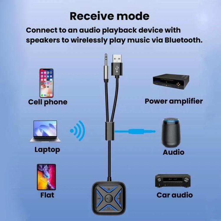 W21 AUX Hands-Free Calling Bluetooth 5.3 Receiver Car Wireless Audio Adapter, W21