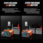 Foxsur 20A 12V/24V Portable Car Motorcycle Battery Charger, US Plug, EU Plug, UK Plug, AU Plug, JP Plug