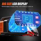 Foxsur 20A 12V/24V Portable Car Motorcycle Battery Charger, US Plug, EU Plug, UK Plug, AU Plug, JP Plug