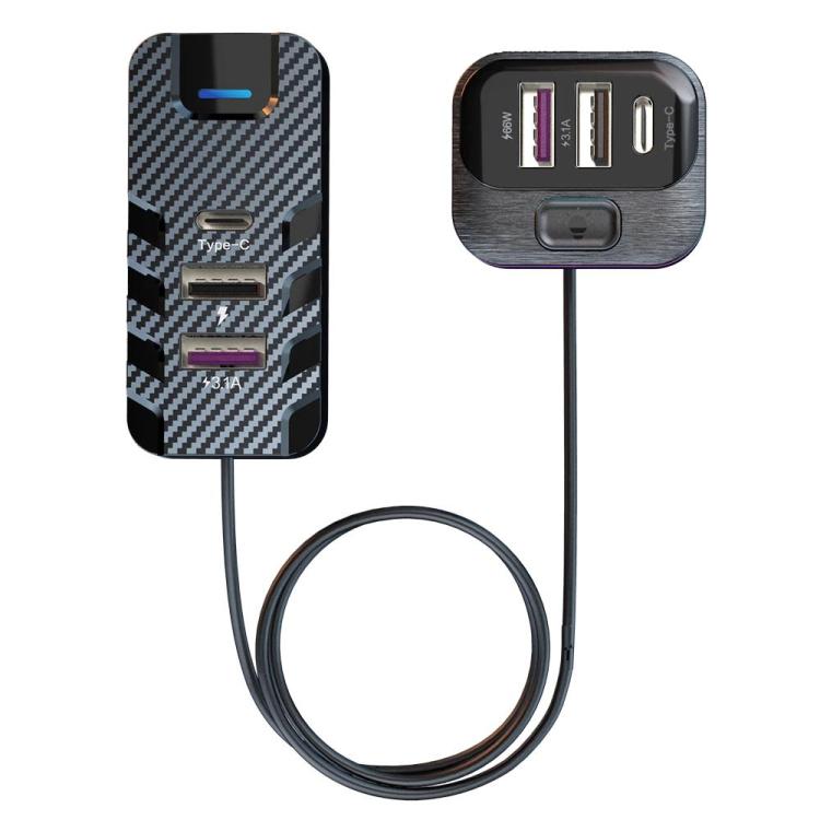 YQ2 6-Port Multi-Function Car Phone Charger 66W Fast Charging Car Charger With Cable, YQ2 – Fast Charging, TPU YQ2