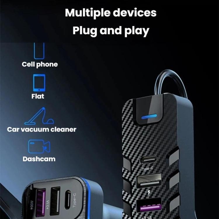 YQ2 6-Port Multi-Function Car Phone Charger 66W Fast Charging Car Charger With Cable, YQ2 – Fast Charging, TPU