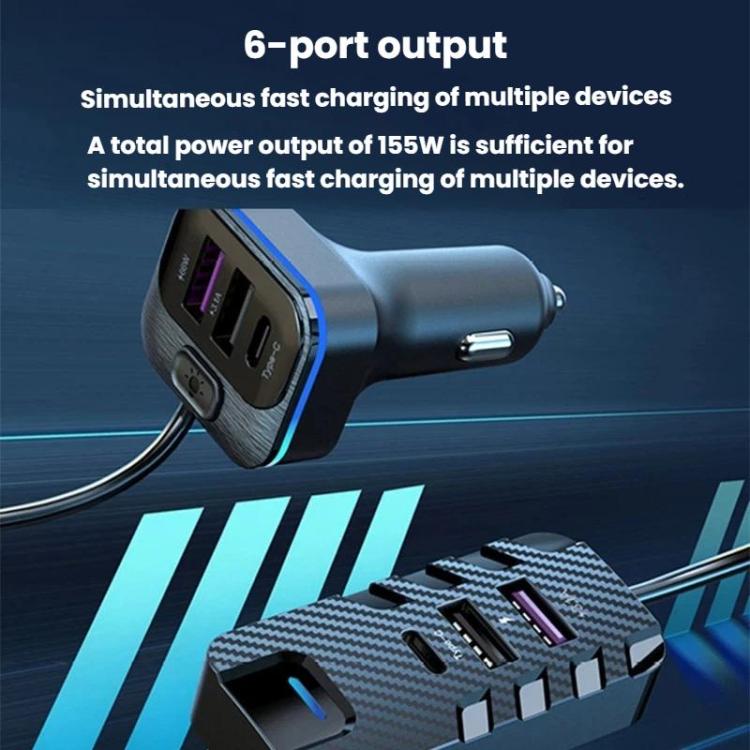 YQ2 6-Port Multi-Function Car Phone Charger 66W Fast Charging Car Charger With Cable, YQ2 – Fast Charging, TPU