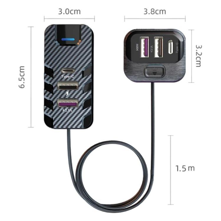 YQ2 6-Port Multi-Function Car Phone Charger 66W Fast Charging Car Charger With Cable, YQ2 – Fast Charging, TPU