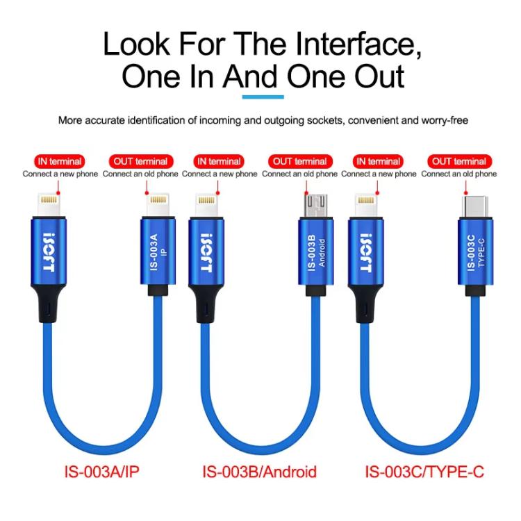 Phone Repair Data Transfer Combo Cable, ISOFT IS-003A 8 Pin To 8 Pin, ISOFT IS-003B 8 Pin To USB, ISOFT IS-003B 8 Pin To Type-C – TPU