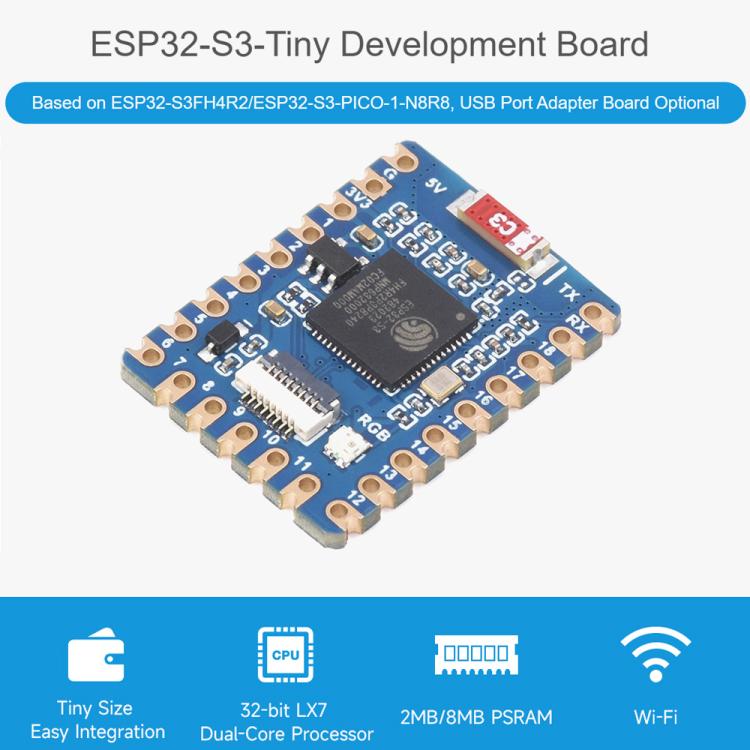 Mini Development Board Dual-Core Processor, 240MHz Running Frequency, Waveshare ESP32-S3-Tiny, Waveshare ESP32-S3-Tiny-N8R8, Waveshare ESP32-S3-Tiny-Kit, Waveshare ESP32-S3-Tiny-N8R8-Kit