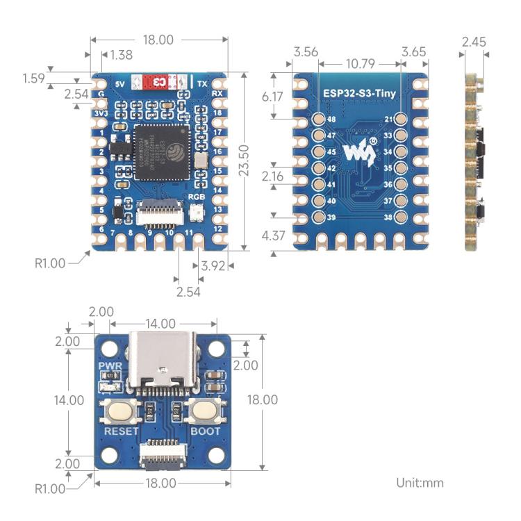 Mini Development Board Dual-Core Processor, 240MHz Running Frequency, Waveshare ESP32-S3-Tiny, Waveshare ESP32-S3-Tiny-N8R8, Waveshare ESP32-S3-Tiny-Kit, Waveshare ESP32-S3-Tiny-N8R8-Kit