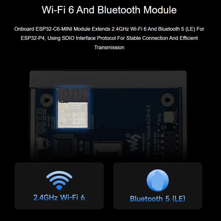 Waveshare ESP32-P4-WIFI6 4.3inch Development Board, 480 × 800 Resolution, 5-Point Touch, Onboard Audio Codec Chip, Basic Model, With OV5647 Camera