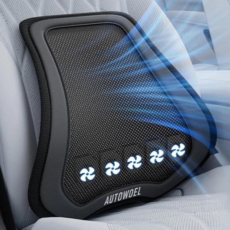 AUTOWOEL Universal Car Ventilated Lumbar Support Portable Car Seat Back Cushion, Without Fan Grey, Without Fan Blue, With Fan Grey, With Fan Blue – Leather With Fan Grey