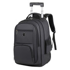 Large Capacity Wheeled Backpack for Men Carry-On Trolley Laptop Backpack with Hidden Shoulder Straps Black