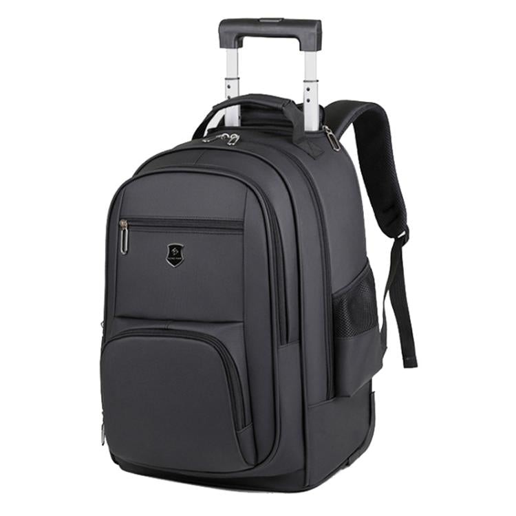 Large Capacity Wheeled Backpack for Men Carry-On Trolley Laptop Backpack with Hidden Shoulder Straps Black