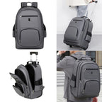 Large Capacity Wheeled Backpack for Men Carry-On Trolley Laptop Backpack with Hidden Shoulder Straps