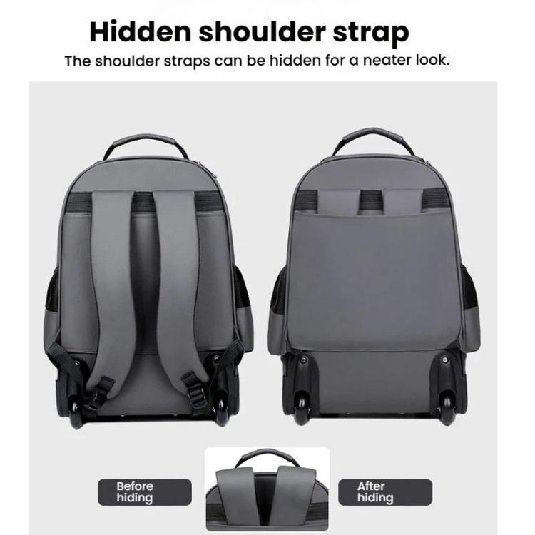 Large Capacity Wheeled Backpack for Men Carry-On Trolley Laptop Backpack with Hidden Shoulder Straps