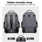 Large Capacity Wheeled Backpack for Men Carry-On Trolley Laptop Backpack with Hidden Shoulder Straps