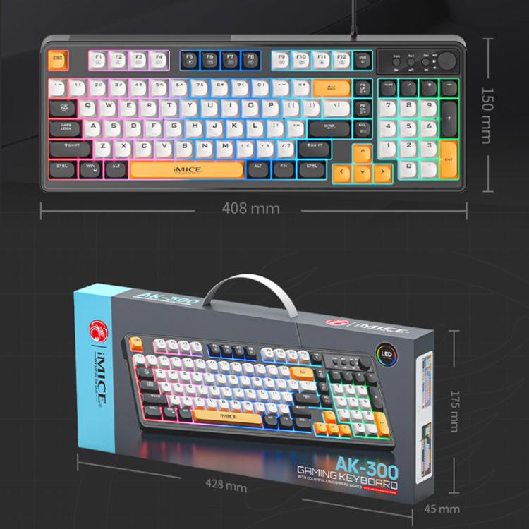iMICE AK-300 99-key USB Backlit Multi-Color Keycap 1.5m Wired Gaming Keyboard With Dimmer Knob, AK-300 – Non-slip
