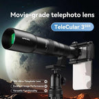 APEXEL TeleCular 50x Telephoto Lens Kit for Smartphone with 360-degree Ball Head Tripod & Internal Focus, APL-T50X – Aluminum Alloy