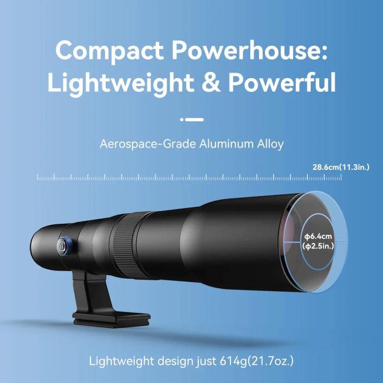 APEXEL TeleCular 50x Telephoto Lens Kit for Smartphone with 360-degree Ball Head Tripod & Internal Focus, APL-T50X – Aluminum Alloy