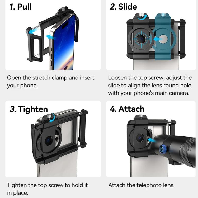 APEXEL TeleCular 50x Telephoto Lens Kit for Smartphone with 360-degree Ball Head Tripod & Internal Focus, APL-T50X – Aluminum Alloy