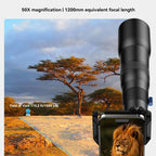 APEXEL TeleCular 50x Telephoto Lens Kit for Smartphone with 360-degree Ball Head Tripod & Internal Focus, APL-T50X – Aluminum Alloy