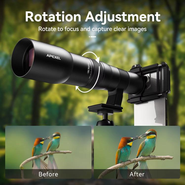 APEXEL TeleCular 50x Telephoto Lens Kit for Smartphone with 360-degree Ball Head Tripod & Internal Focus, APL-T50X – Aluminum Alloy