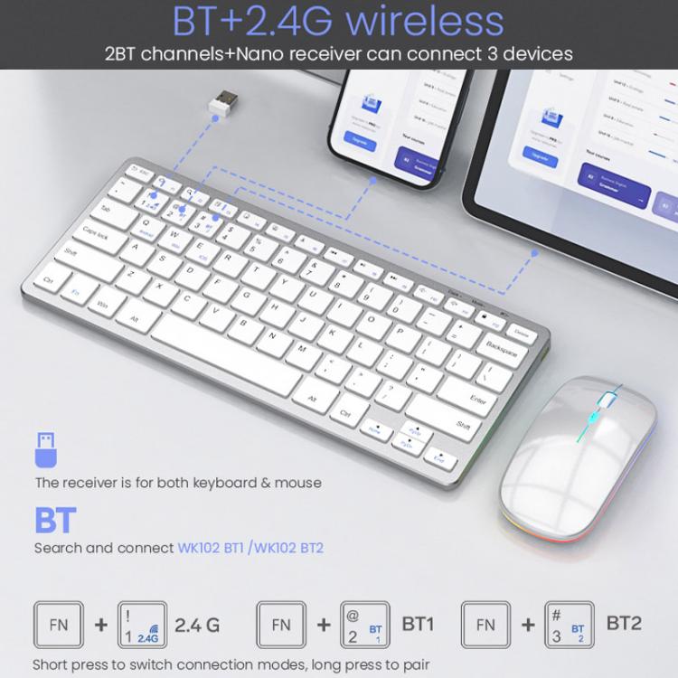 iMICE WK-102 Type-C Rechargeable Dual-Mode Wireless Keyboard and Mouse Set – Bluetooth