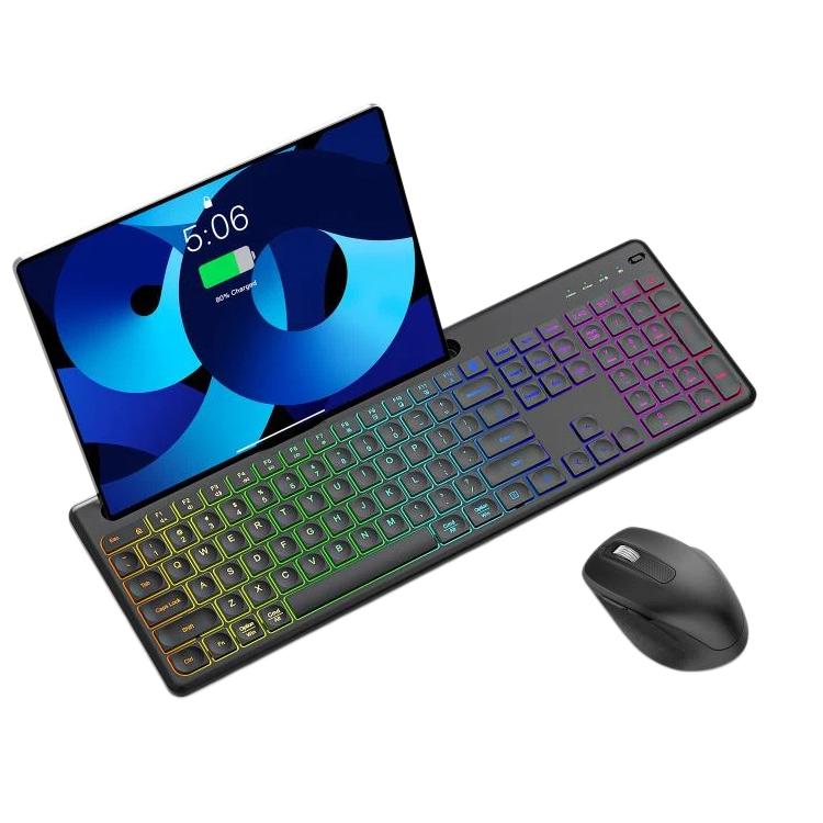 Wireless Keyboard and Mouse Set with Phone/Tablet Slot RGB Backlit Rechargeable Keyboard Mouse Combo, 2.4G Single Mode, 2.4G & Bluetooth – Bluetooth 2.4G & Bluetooth