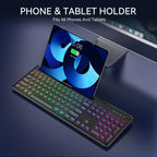 Wireless Keyboard and Mouse Set with Phone/Tablet Slot RGB Backlit Rechargeable Keyboard Mouse Combo, 2.4G Single Mode, 2.4G & Bluetooth – Bluetooth