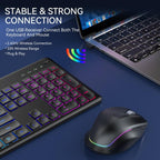 Wireless Keyboard and Mouse Set with Phone/Tablet Slot RGB Backlit Rechargeable Keyboard Mouse Combo, 2.4G Single Mode, 2.4G & Bluetooth – Bluetooth