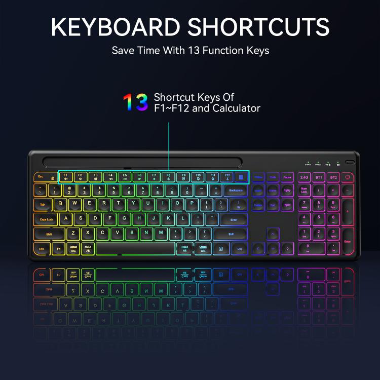 Wireless Keyboard and Mouse Set with Phone/Tablet Slot RGB Backlit Rechargeable Keyboard Mouse Combo, 2.4G Single Mode, 2.4G & Bluetooth – Bluetooth