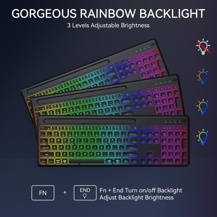 Wireless Keyboard and Mouse Set with Phone/Tablet Slot RGB Backlit Rechargeable Keyboard Mouse Combo, 2.4G Single Mode, 2.4G & Bluetooth – Bluetooth