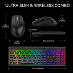 Wireless Keyboard and Mouse Set with Phone/Tablet Slot RGB Backlit Rechargeable Keyboard Mouse Combo, 2.4G Single Mode, 2.4G & Bluetooth – Bluetooth