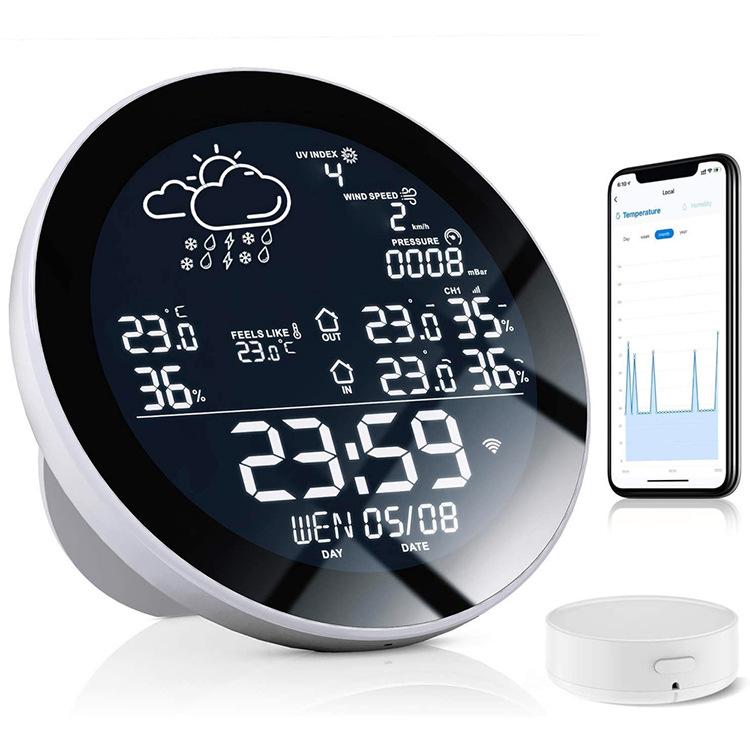 Smart WiFi Weather Station Clock Compatible With Tuya Smart Life Wireless Indoor Outdoor Thermometer Hygrometer, 1-to-1, 1-to-3 1-to-1
