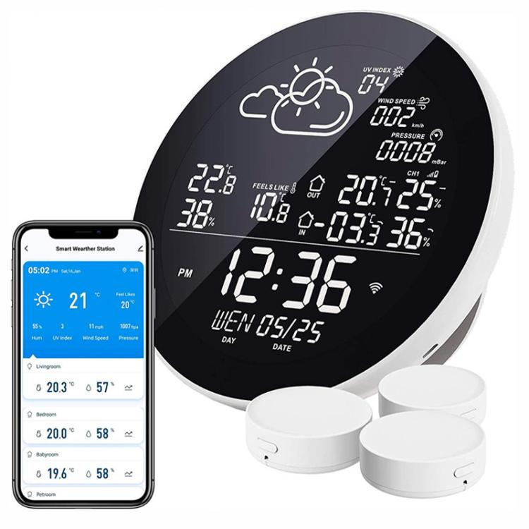 Smart WiFi Weather Station Clock Compatible With Tuya Smart Life Wireless Indoor Outdoor Thermometer Hygrometer, 1-to-1, 1-to-3 – TPU 1-to-3