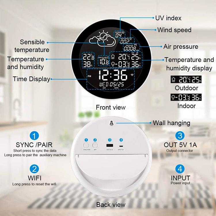 Smart WiFi Weather Station Clock Compatible With Tuya Smart Life Wireless Indoor Outdoor Thermometer Hygrometer, 1-to-1, 1-to-3